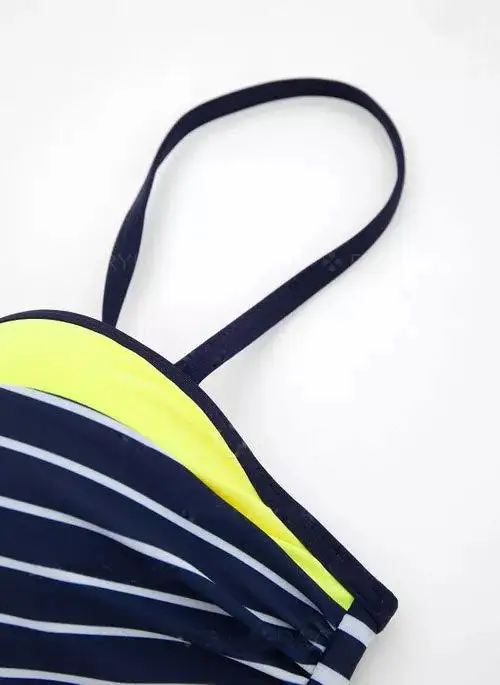 Polyester Yellow Stripe Bikinis Swimwear
