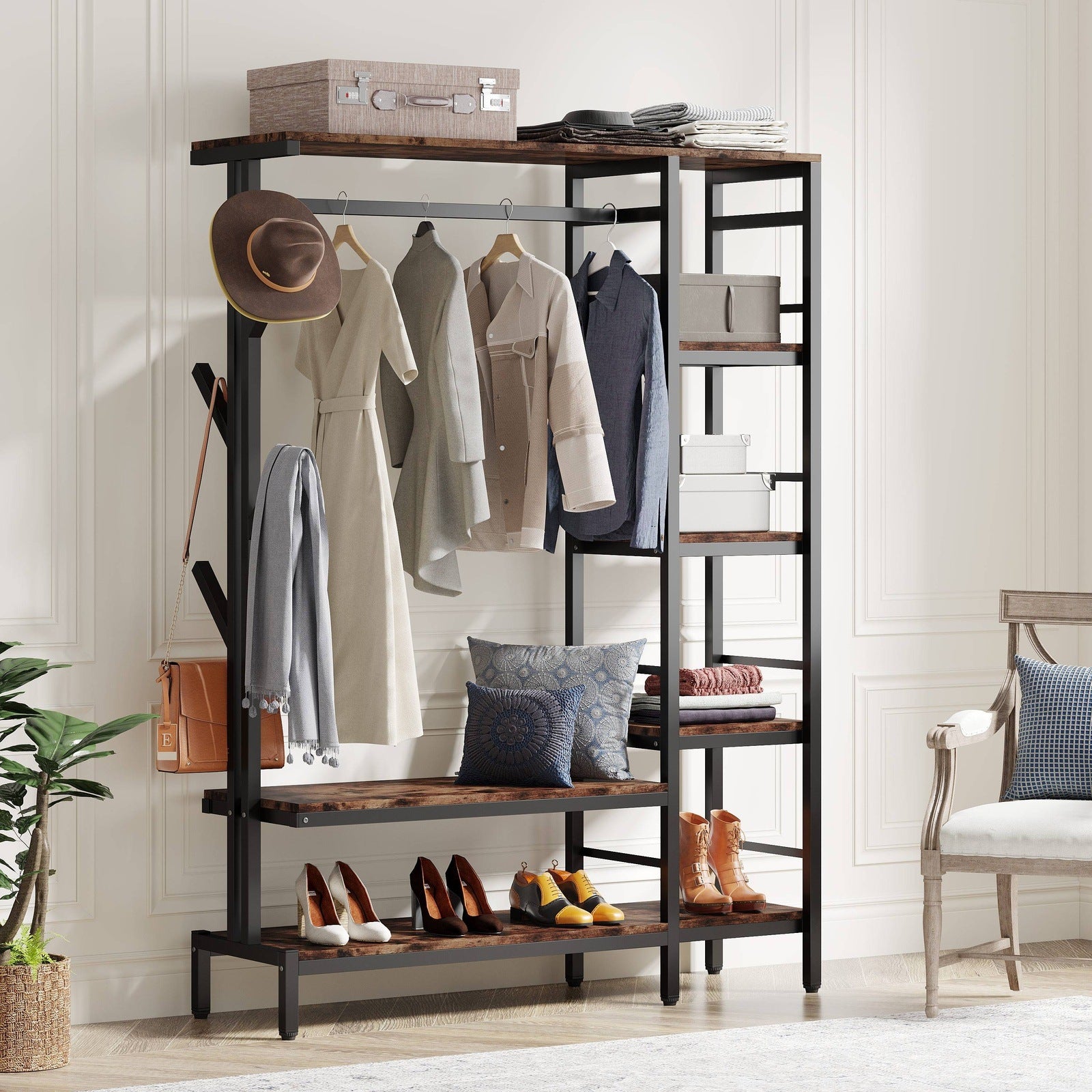 Freestanding Closet Organizer, Heavy Duty Clothes Shelf