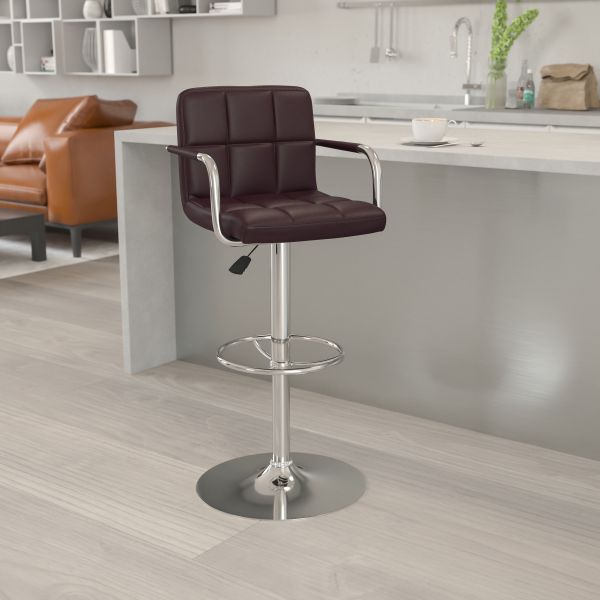 Flash Furniture Contemporary Quilted Adjustable Height Barstool with Arms and Chrome Base