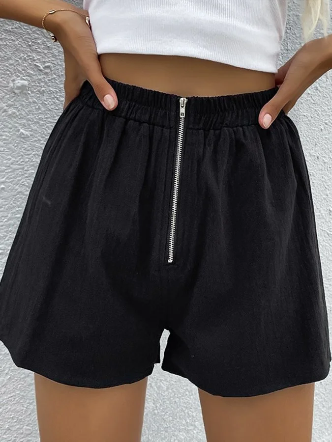 Ladies cotton and linen zipper design thin shorts