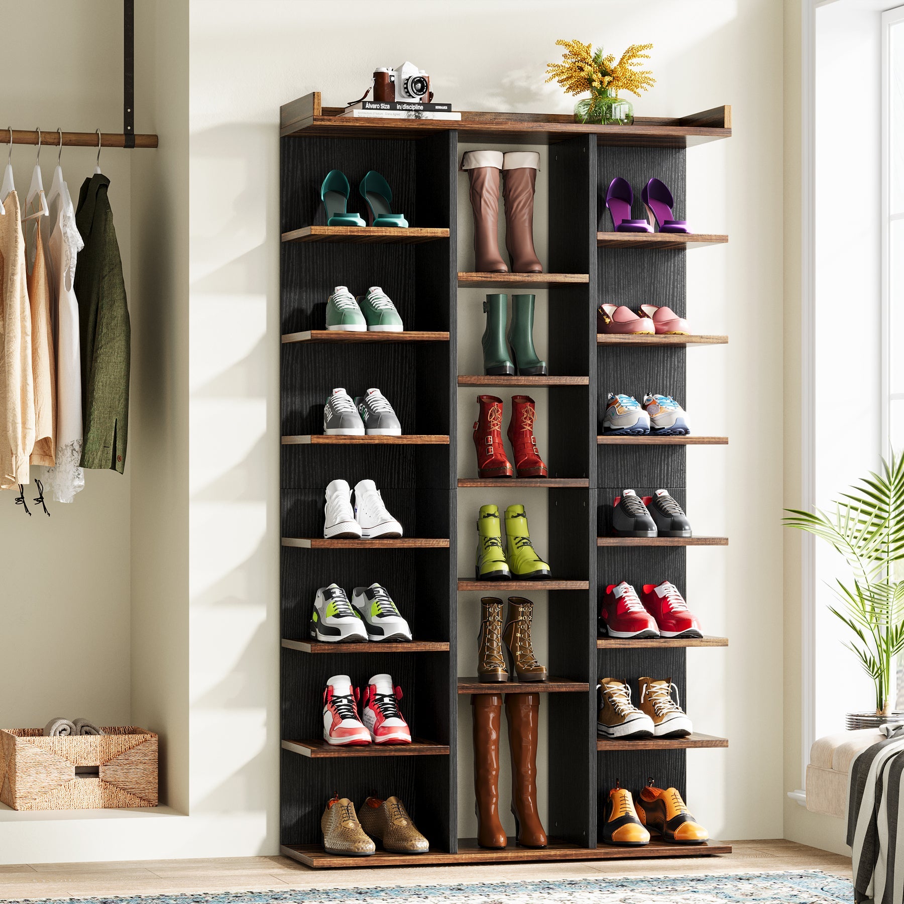 20 Pairs Shoe Rack, 7-Tier Wood Shoe Storage Shelf for Entryway