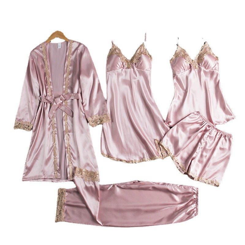 Soft Comfortable Ice Silk Lace Pajamas