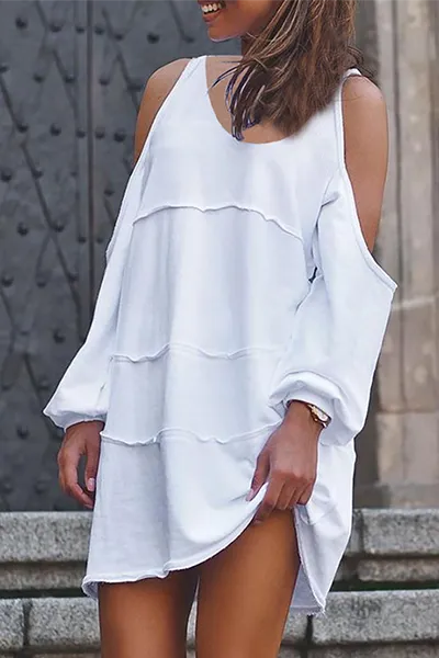 Casual Solid Hollowed Out Patchwork O Neck A Line Dresses