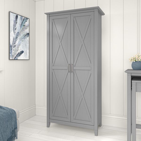 Bush Furniture Key West Tall Storage Cabinet with Doors in Cape Cod Gray