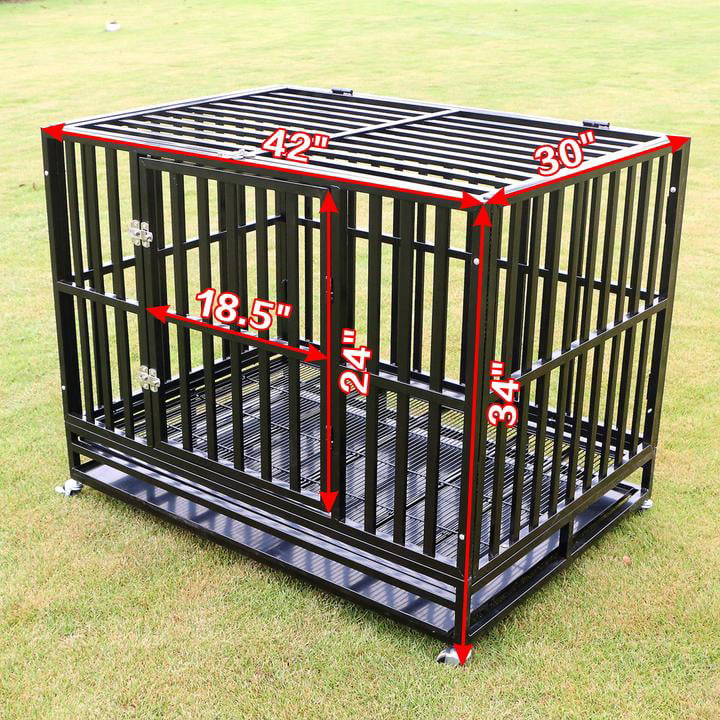 Walnest Heavy Duty Dog Crate with Tray， Black， Large， 42