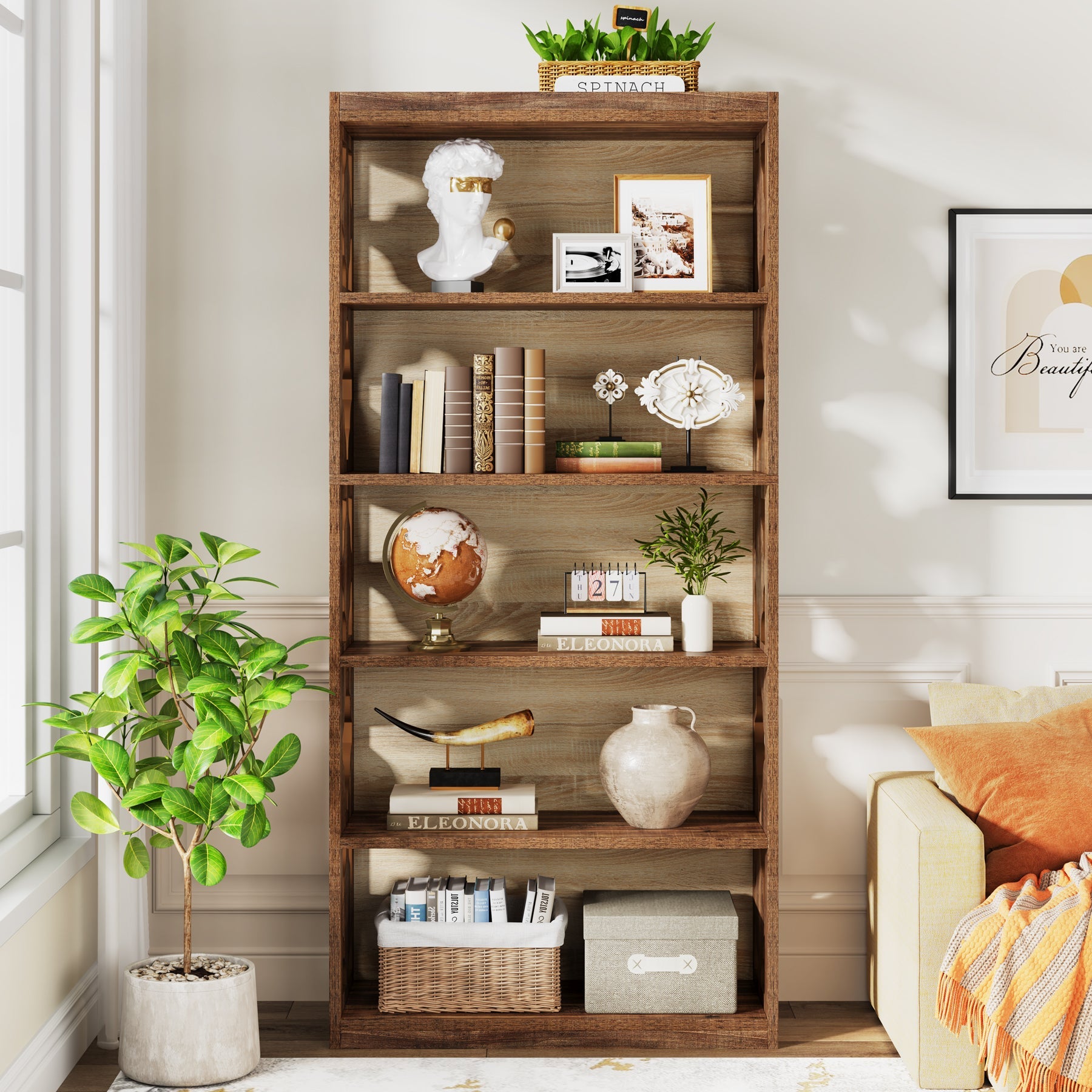 6-Tier Bookshelf, 70-Inch Wood Bookcase with Storage Shelves