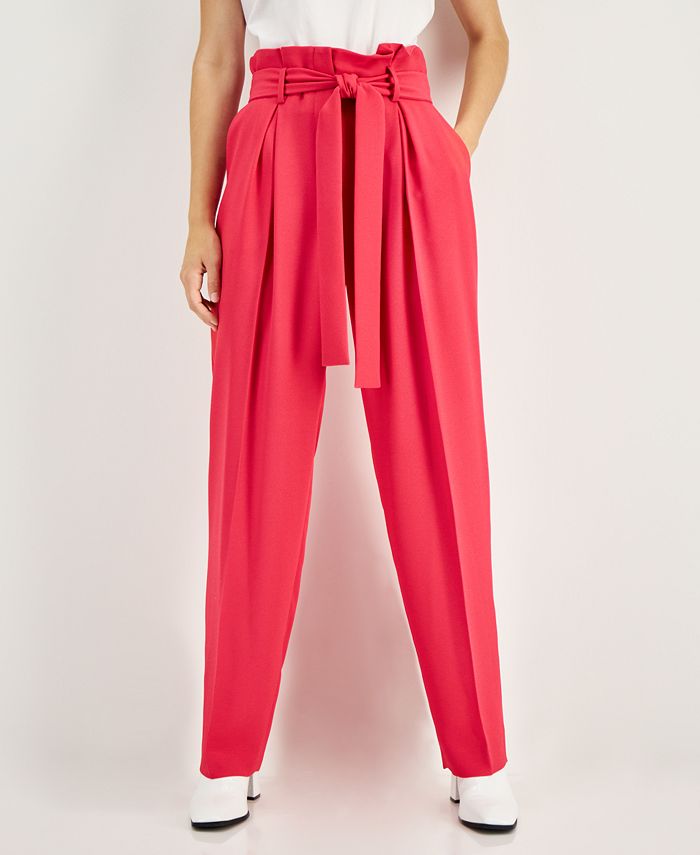 Women's Tie-Sash High-Rise Tapered Fit Dress Pants