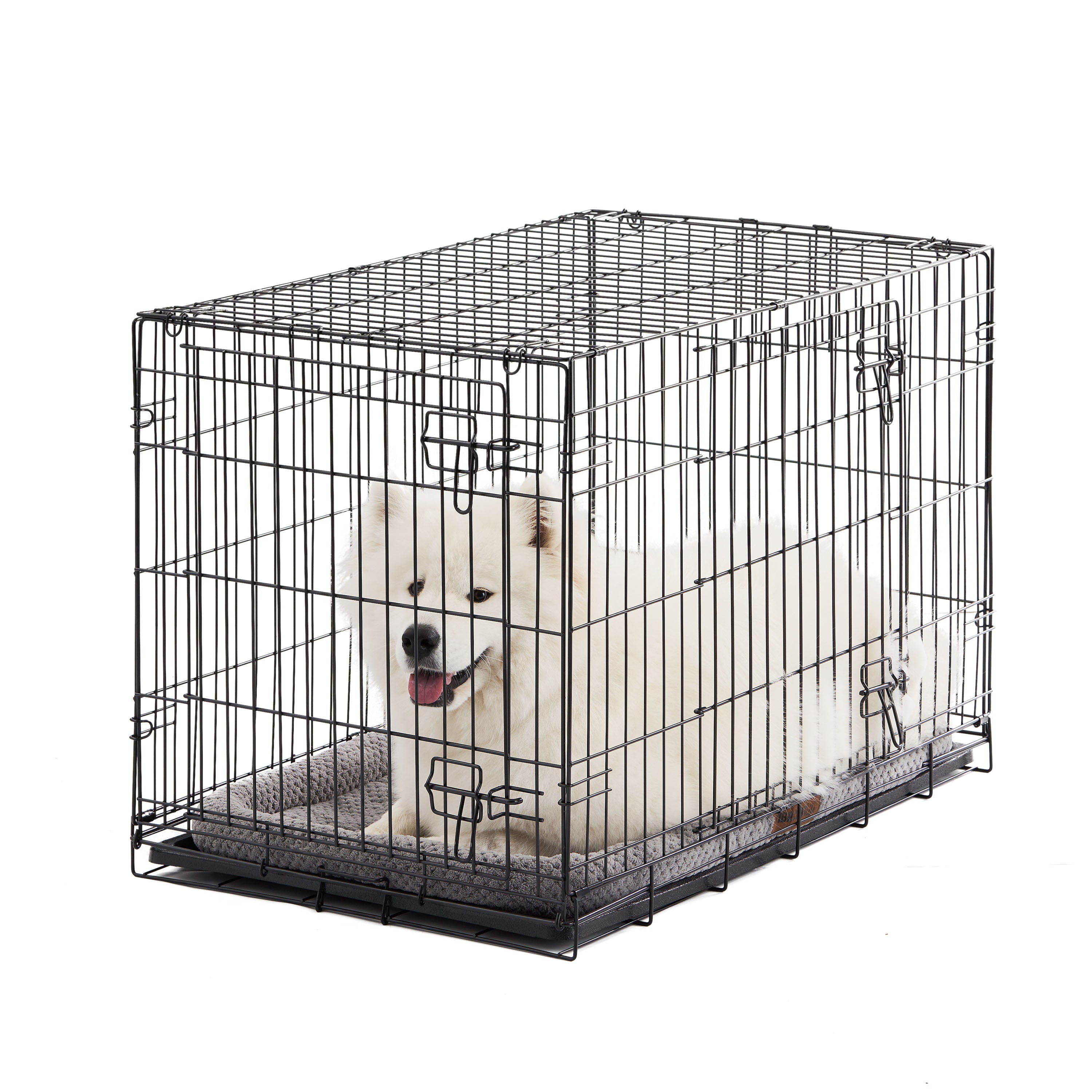Vibrant Life Double-Door Folding Metal Wire Dog Crate with Divider and Tray， Large， 36