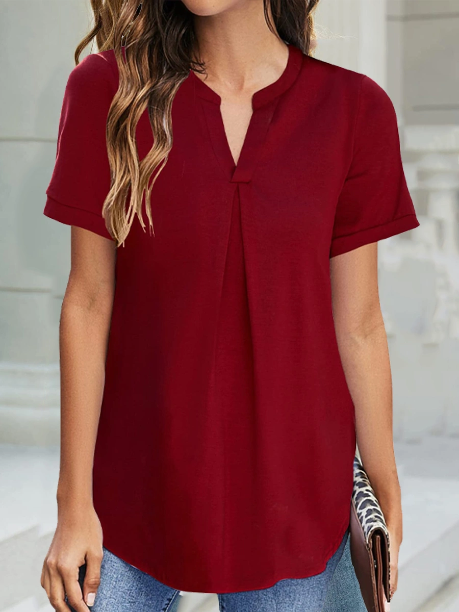 Fashion Casual Solid Color V-Neck Short-Sleeved Blouse