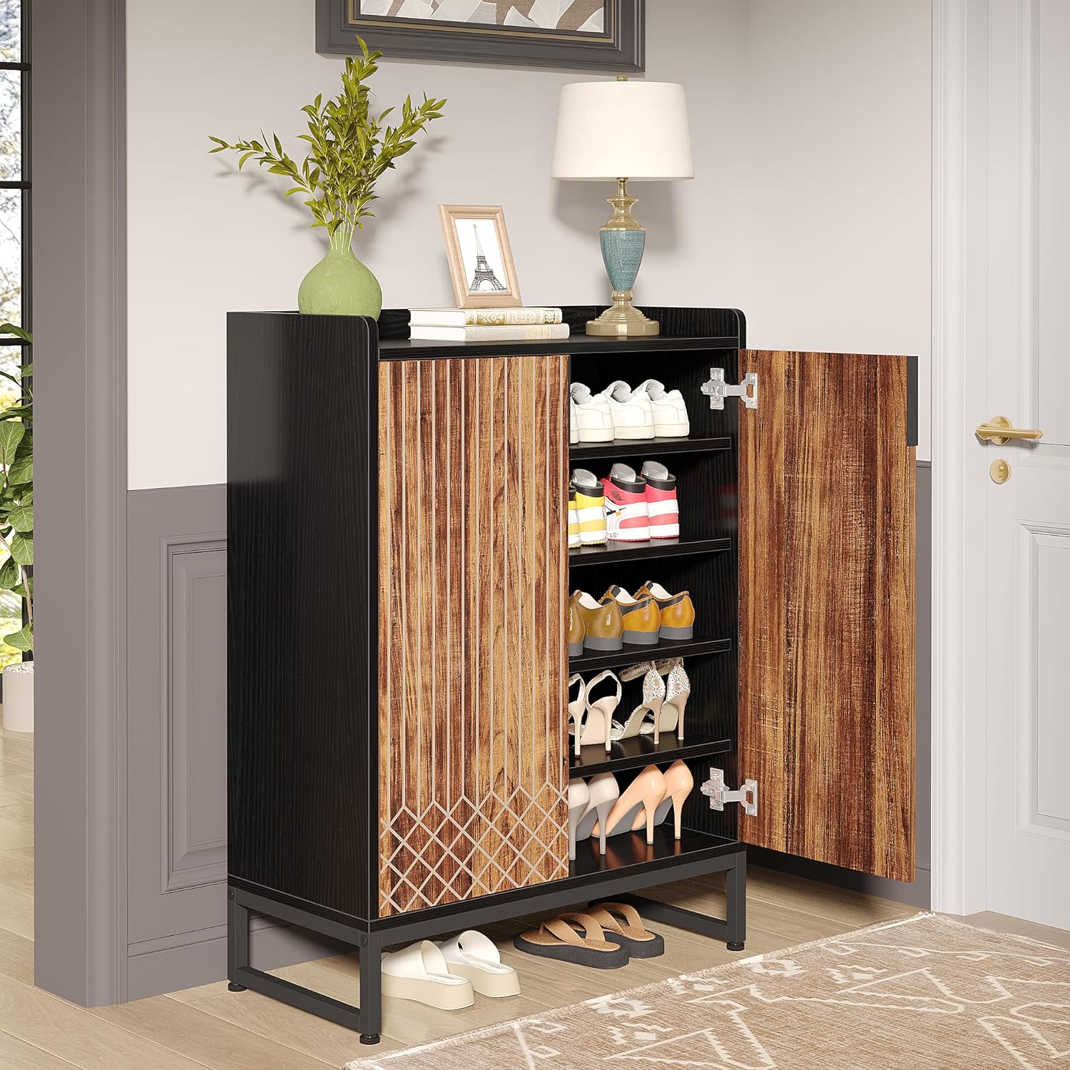 Modern Shoe Cabinet with Doors, 5-Tier Modern Shoe Rack Organizer