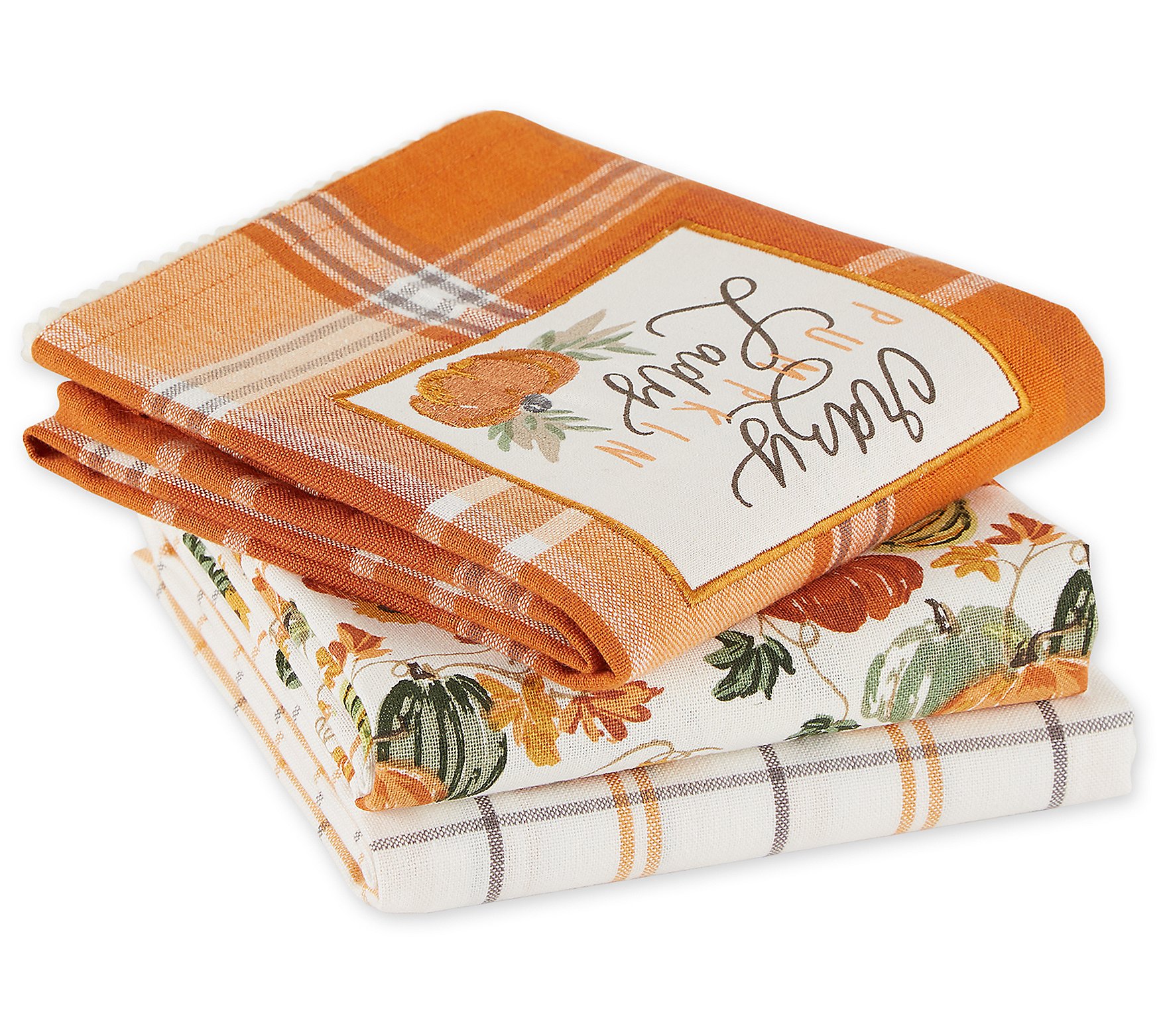 Design Imports Set of 3 Crazy Pumpkin Lady Kitchen Towels