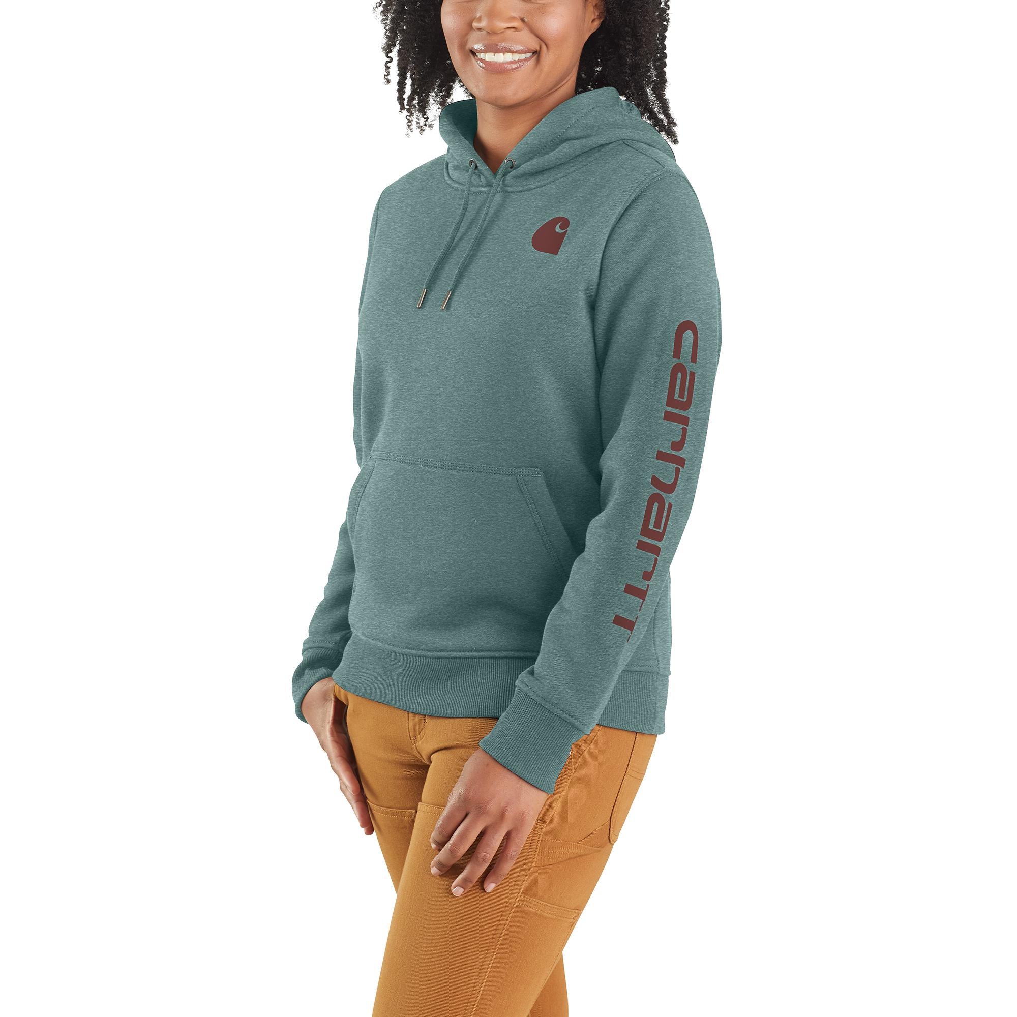 Carhartt Women's Clarksburg Graphic Sleeve Hoodie_Pine Heather