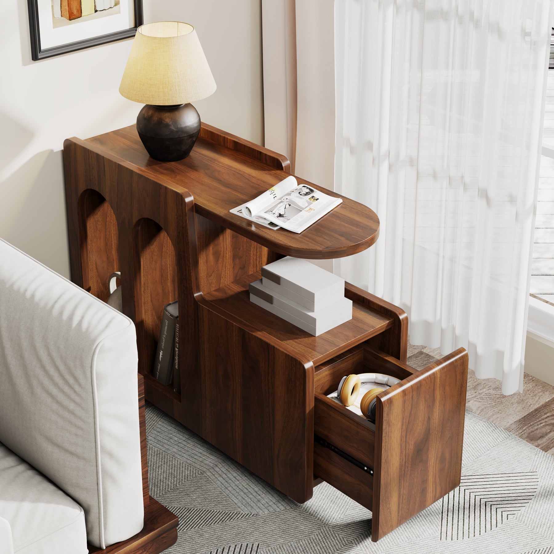 Mobile End Table with Storage Drawer, Narrow Side Table with Wheels