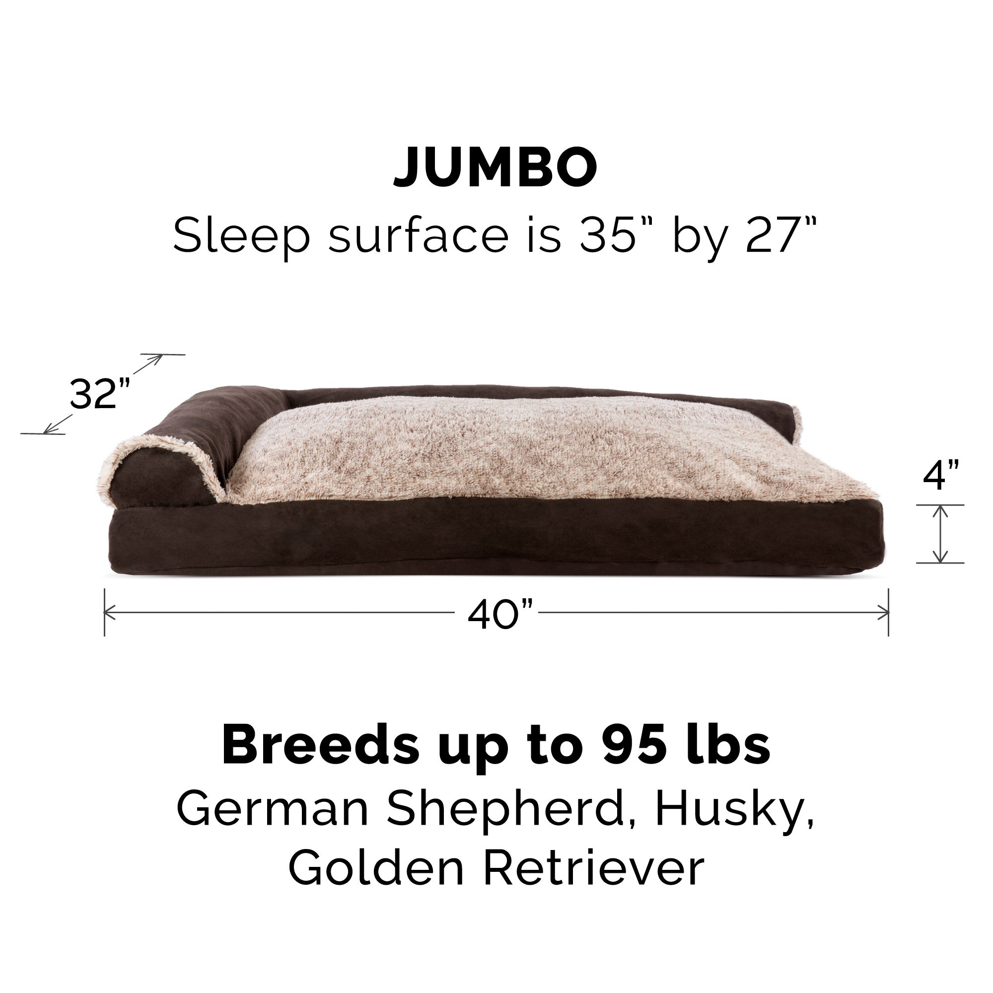 FurHaven Pet Products | Faux Fur and Suede Chaise Lounge Pillow Sofa-Style Pet Bed for Dogs and Cats， Espresso， Jumbo