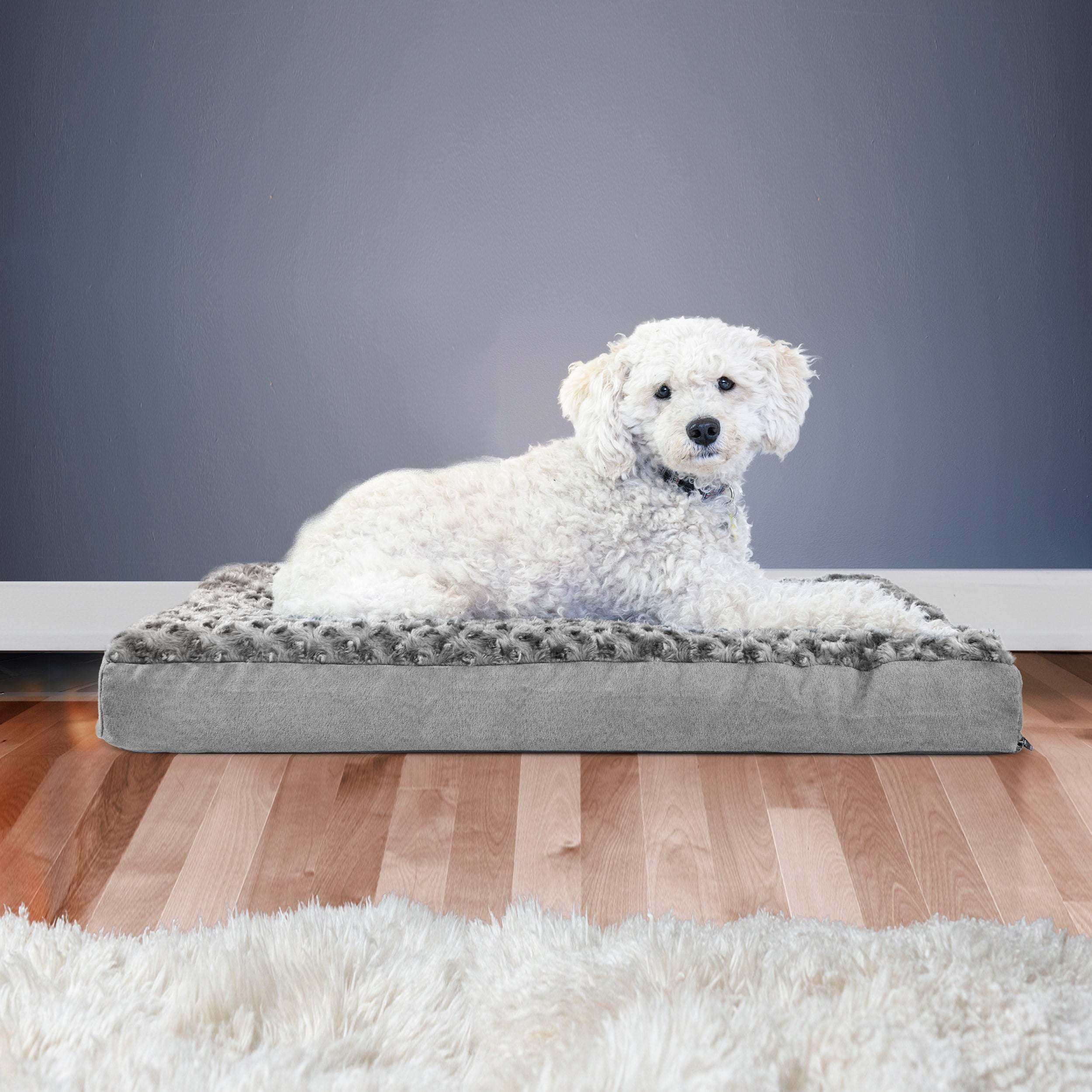 FurHaven | Deluxe Orthopedic Ultra Plush Mattress Pet Bed for Dogs and Cats， Gray， Medium
