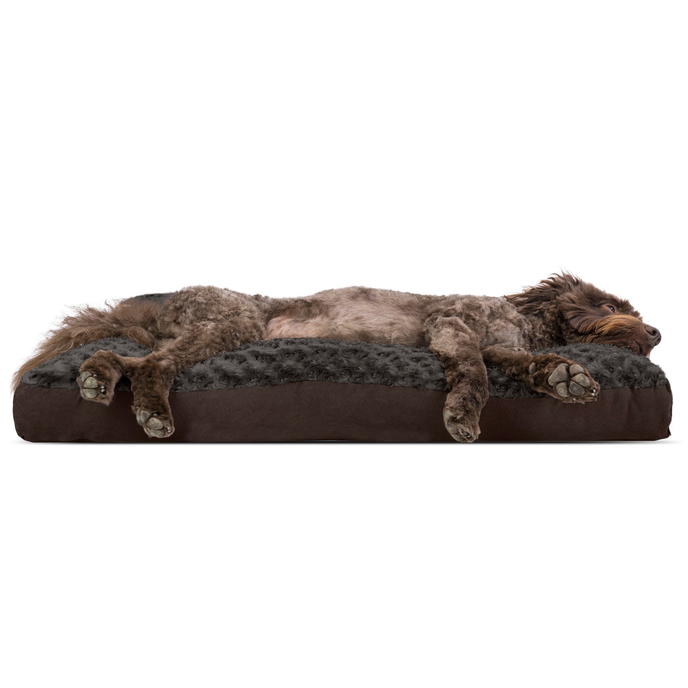 FurHaven | Deluxe Plush Pillow Pet Bed for Dogs and Cats， Chocolate， Large