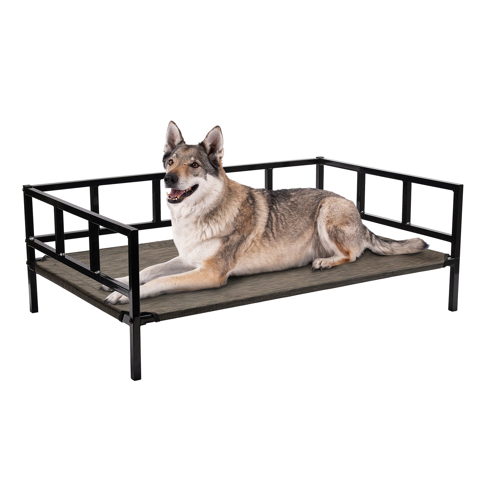 Veehoo Metal Elevated Dog Bed， Cooling Raised Pet Cot with Washable Mesh， Large， Brown