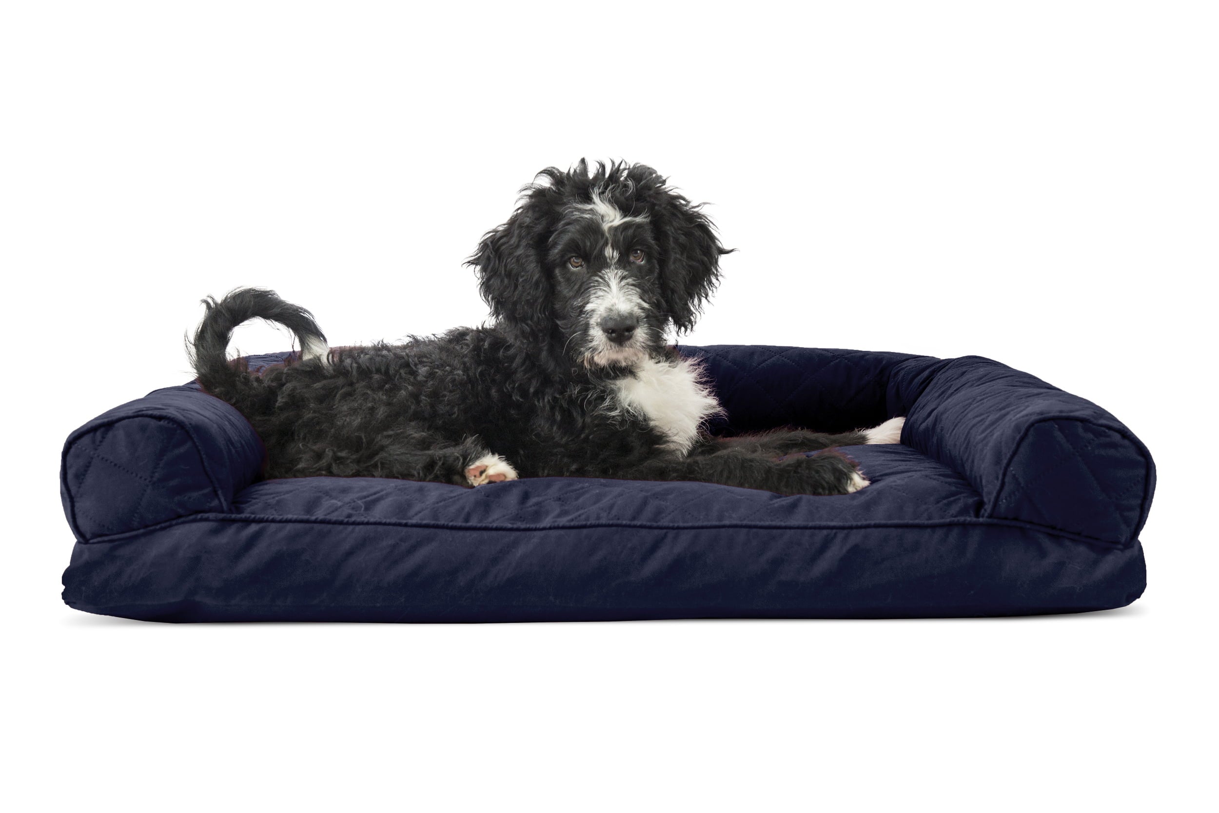 FurHaven | Quilted Pillow Sofa Pet Bed for Dogs and Cats， Navy， Large