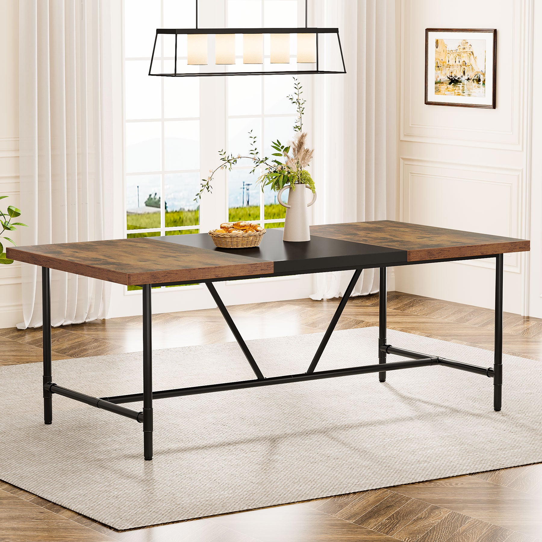 Rectangle Dining Table, Industrial Breakfast Dinner Table for 6-8 people