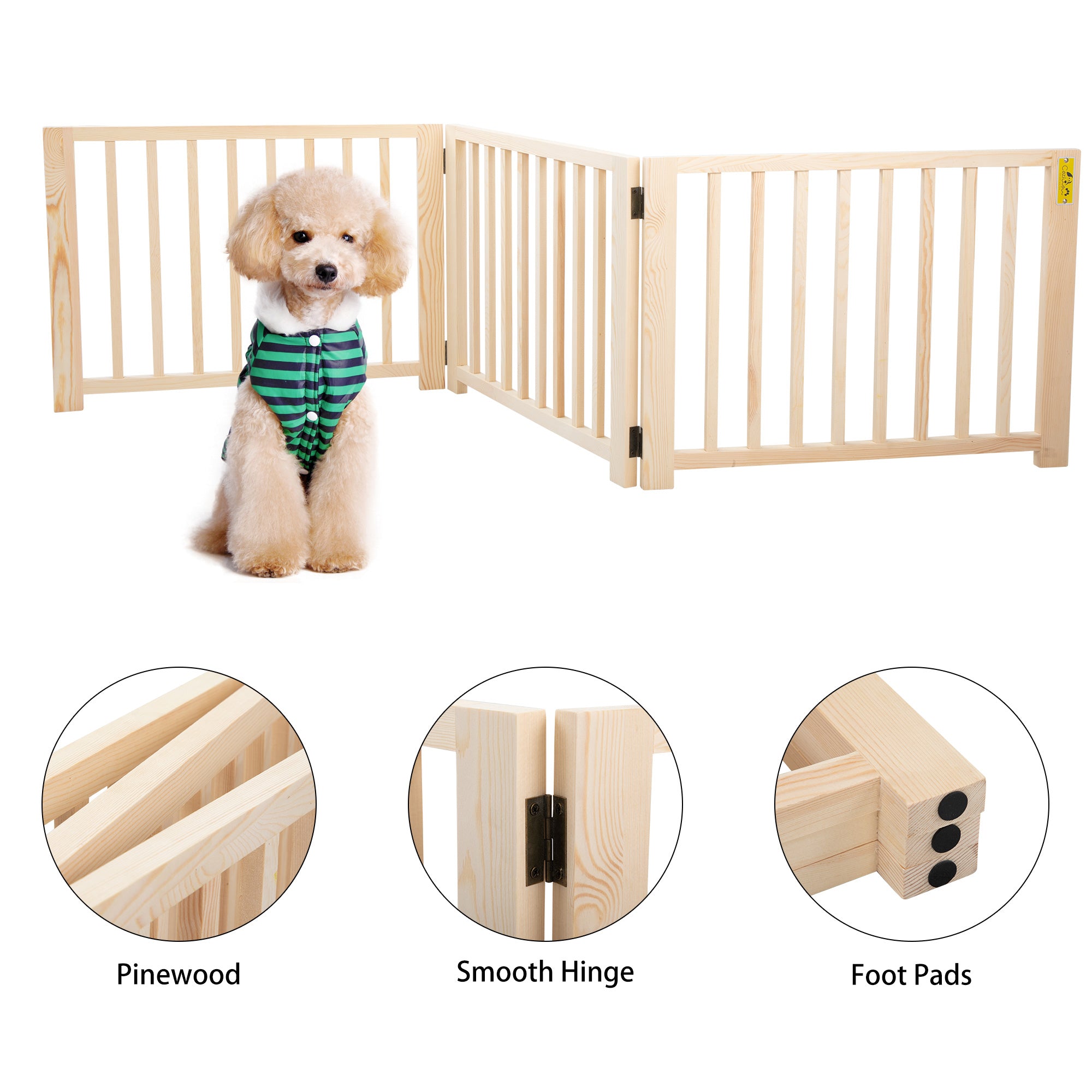 Coziwow 3 Panel Freestanding Dog Gate Wooden Foldable Pet Fence， 17.5