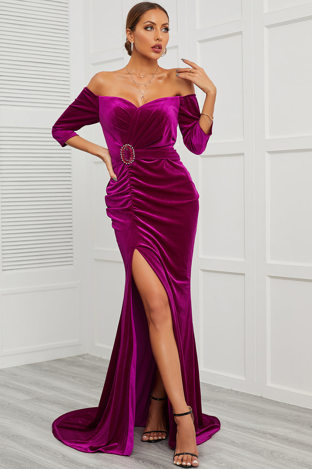 Mermaid Off the Shoulder Prom Dress with Split Front
