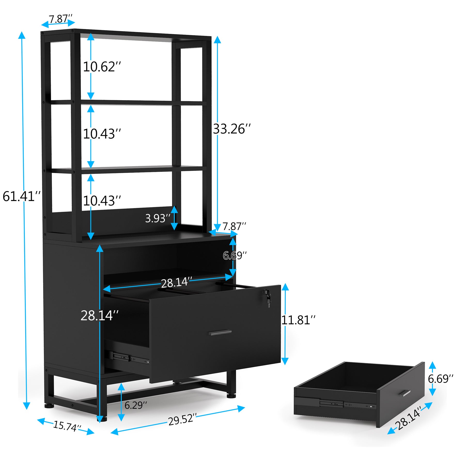 Vertical File Cabinet, 2 Drawers Filing Cabinet with Open Shelves