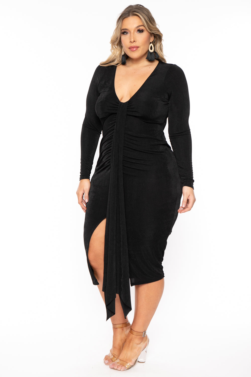 Plus Size Solara Slinky Midi Dress - Black