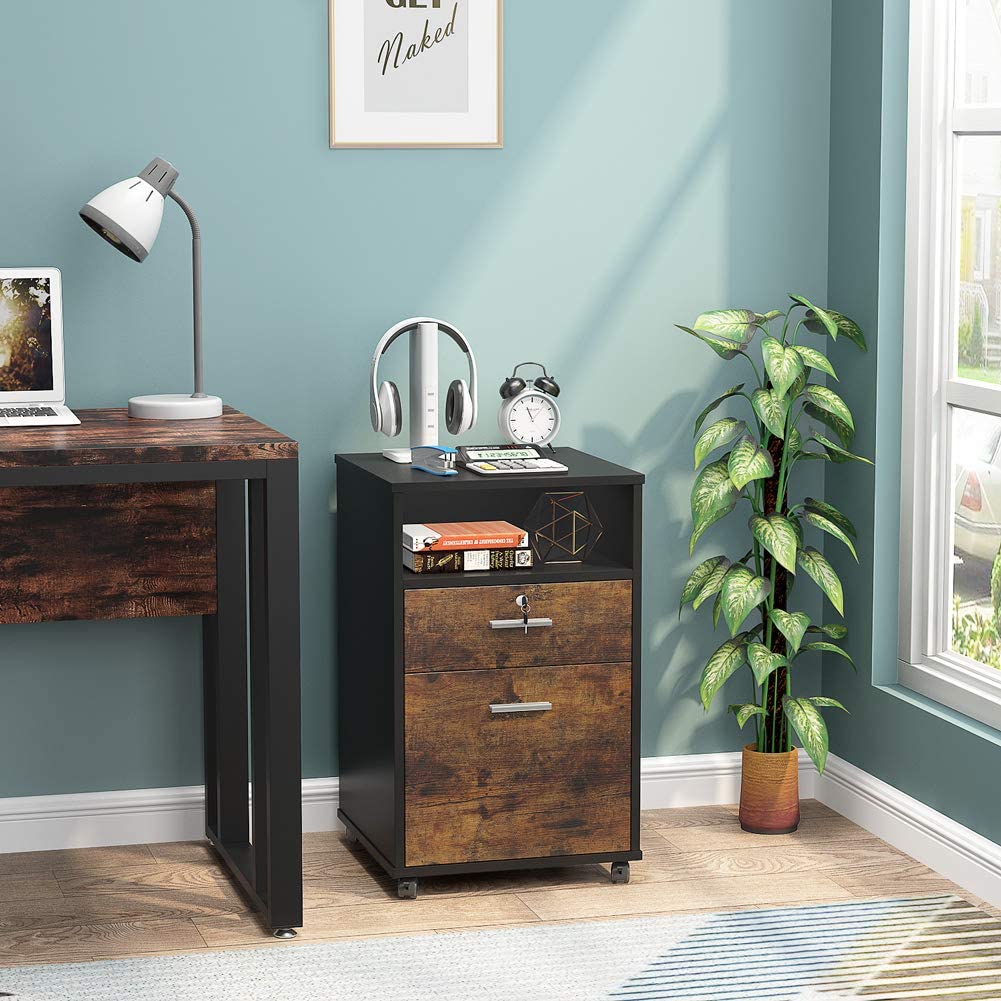 2-Drawer File Cabinet Mobile Printer Stand with Lock