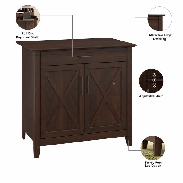 Bush Furniture Key West Entryway Storage Set with Hall Tree， Shoe Bench and Armoire Cabinet in Bing Cherry