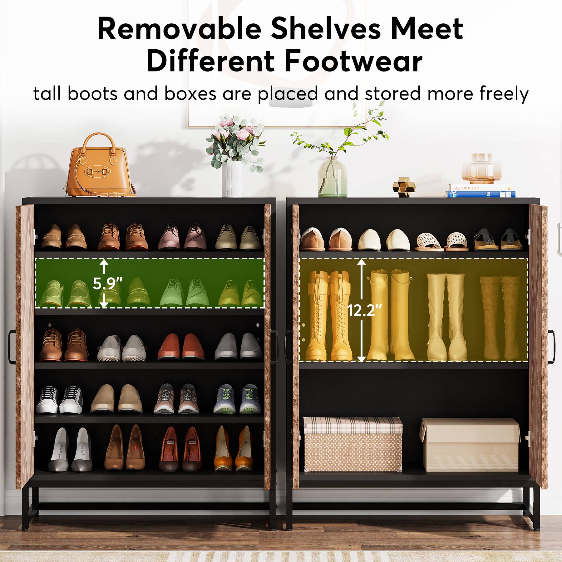 5-Tier Shoe Cabinet, Shoe Storage Organizer with Adjustable Shelves