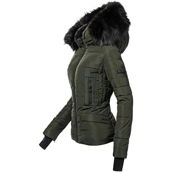 Ladies winter jacket with black faux fur hood