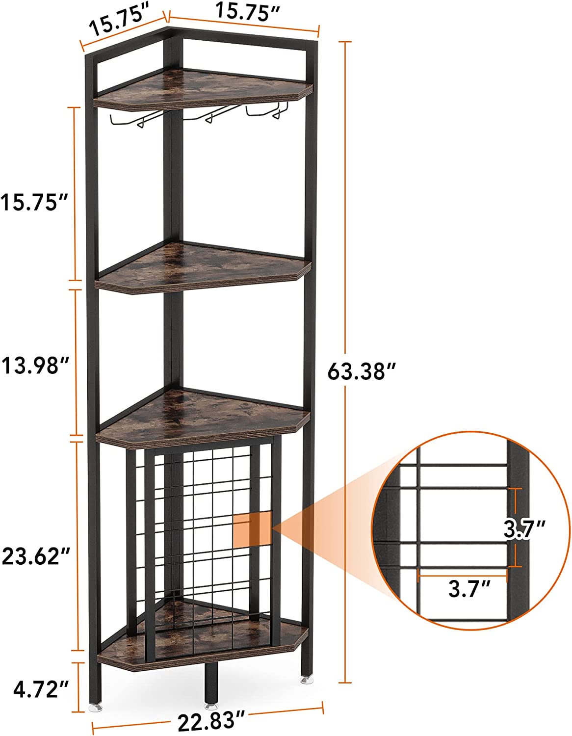 4-Tier Corner Wine Rack with Glass Holder & Storage Shelves