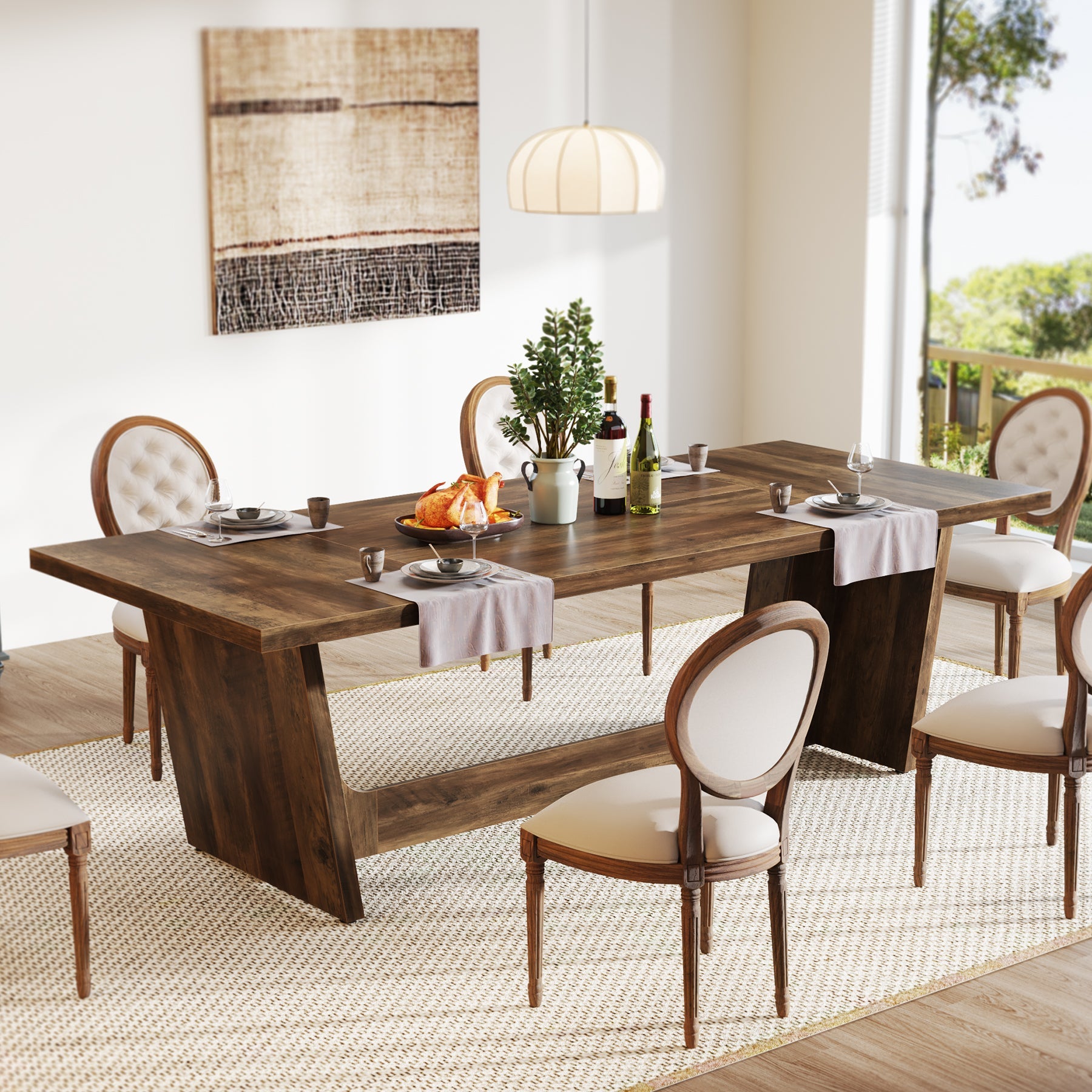 70.8-Inch Dining Table, Wood Farmhouse Kitchen Table for 4-6