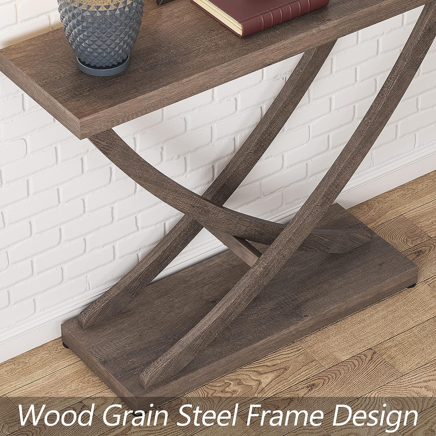 Wood Console Table, 35 inch Industrial Entryway Table Narrow Sofa Table