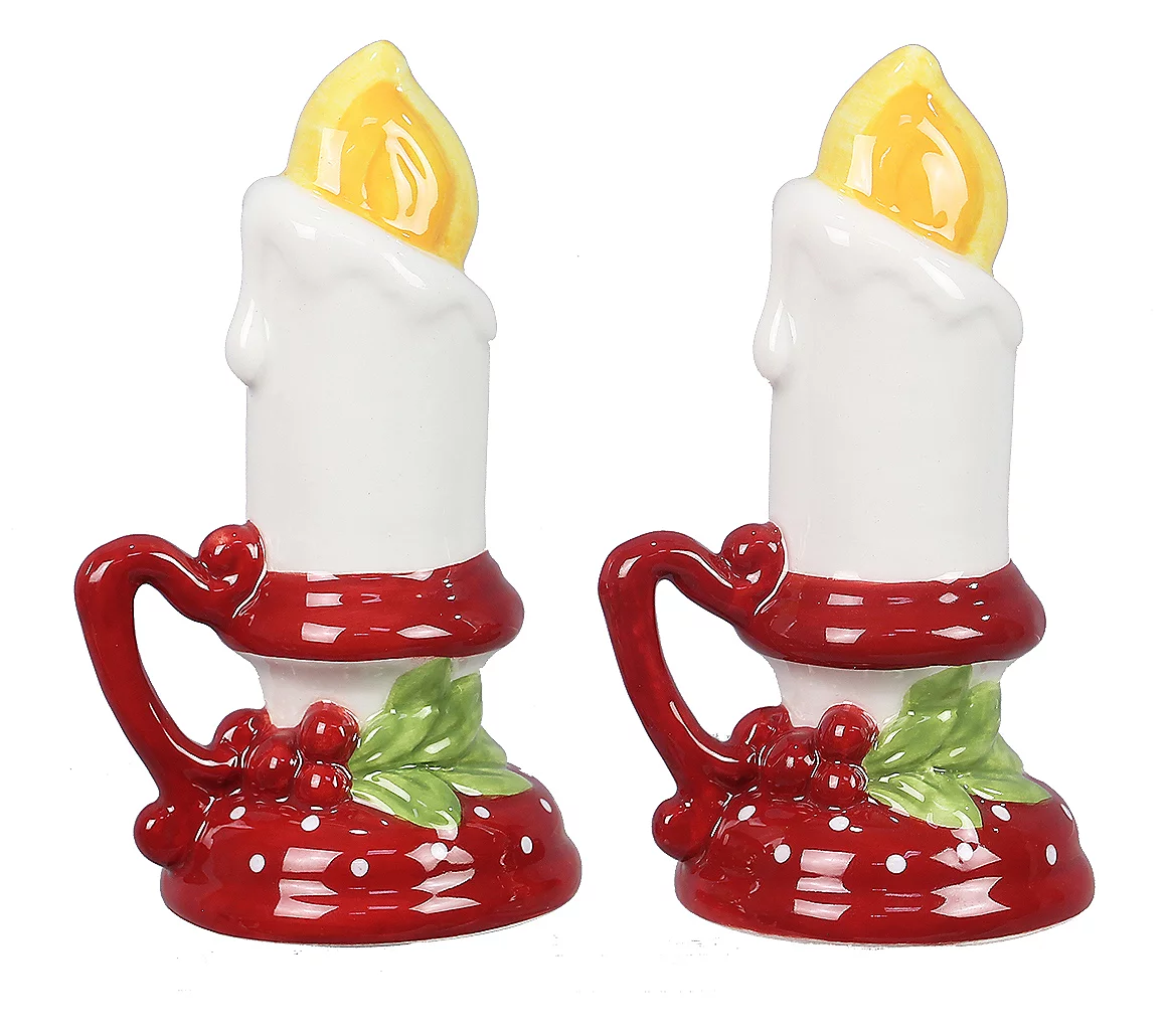 Young's Ceramic Christmas Candle Stick Salt and Pepper Shakers