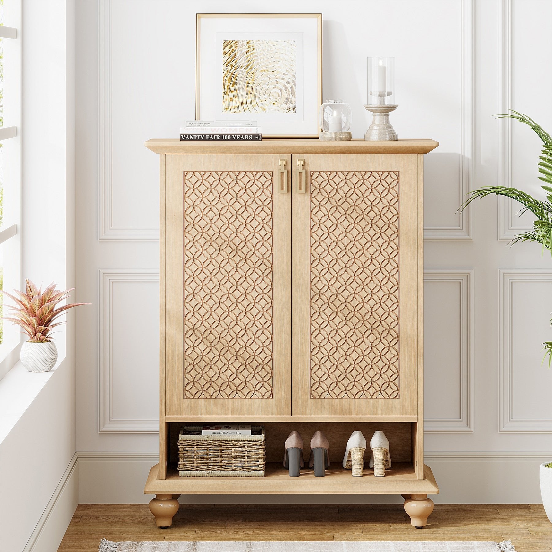 Farmhouse Shoe Cabinet, 6-Tier Shoe Storage Organizer with Shelves & Doors