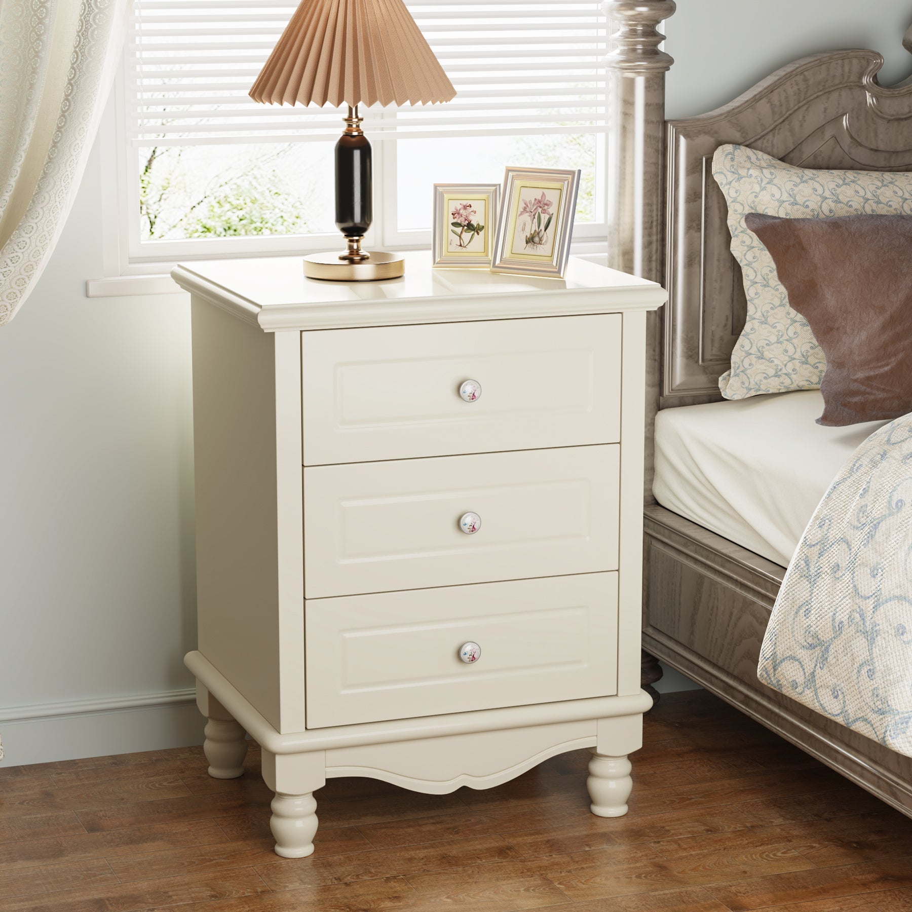 3-Drawer Nightstand, All-Wood Bedside Table Farmhouse End Table