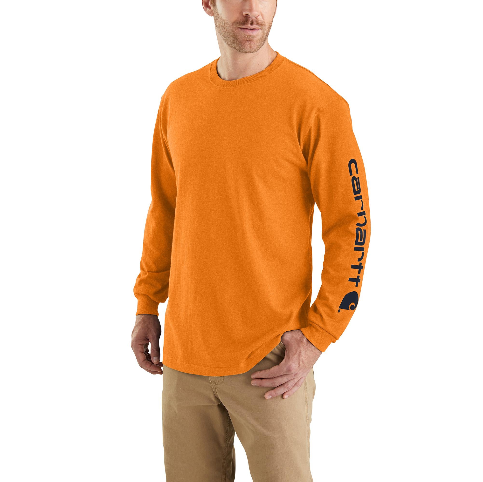 Carhartt Men's Signature Logo Long Sleeve T-Shirt_Marmalade Heather