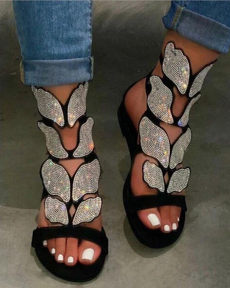 Flat Butterfly Rhinestones Sandals
