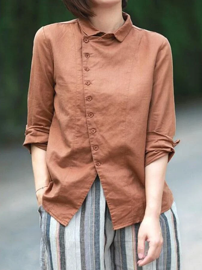 Women's Loose Casual Cotton Linen Long Sleeve Shirt