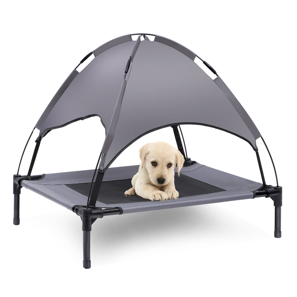 Elevated Dog Bed With Canopy， Outdoor Dog Bed， Pet Canopy With Cot， Premium 210D Polyester Canopy， Deluxe 600D PVC W/ 2x1 Textilene， Portable Raised Dog Cot， Extra Carrying Bag Medium