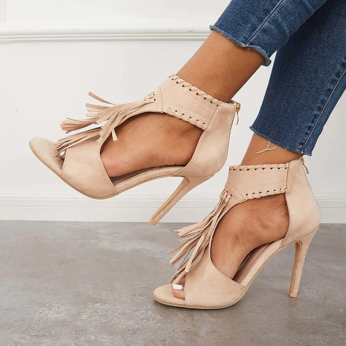 Fashion Open Toe Tassels Cutout Stiletto High Heels Shoes