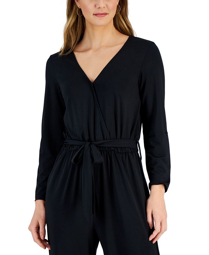 Women's Surplice Tab-Sleeve Jumpsuit