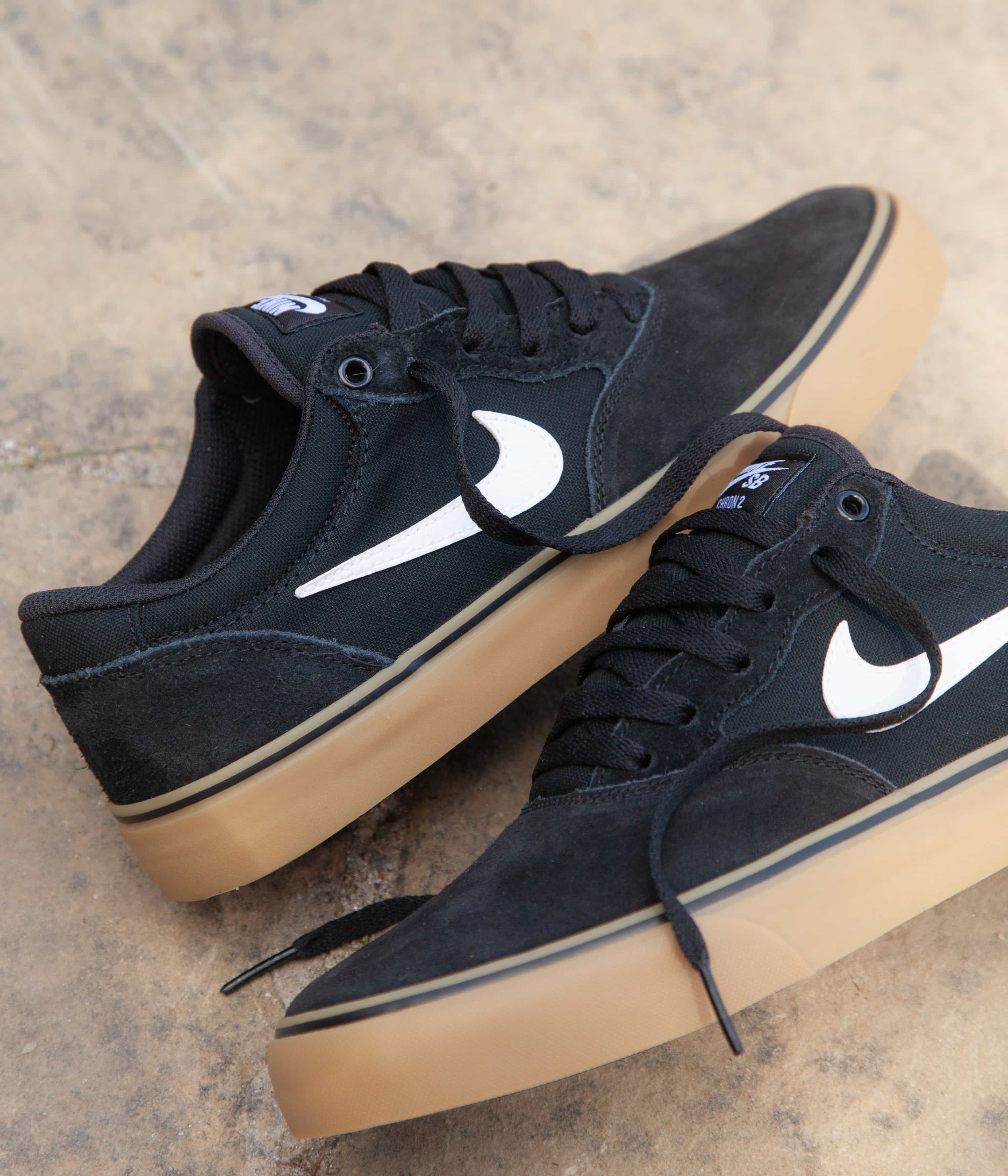 Nike SB Chron 2 Shoes - Black / White - Black - Gum Light Brown