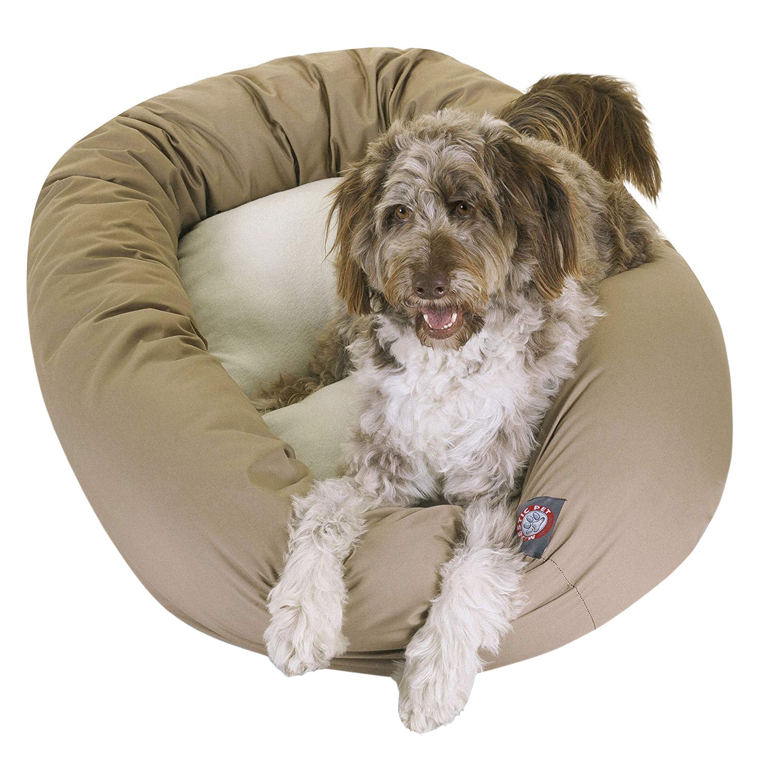 Majestic Pet | Poly/Cotton Sherpa Bagel Pet Bed For Dogs， Khaki， Extra Large