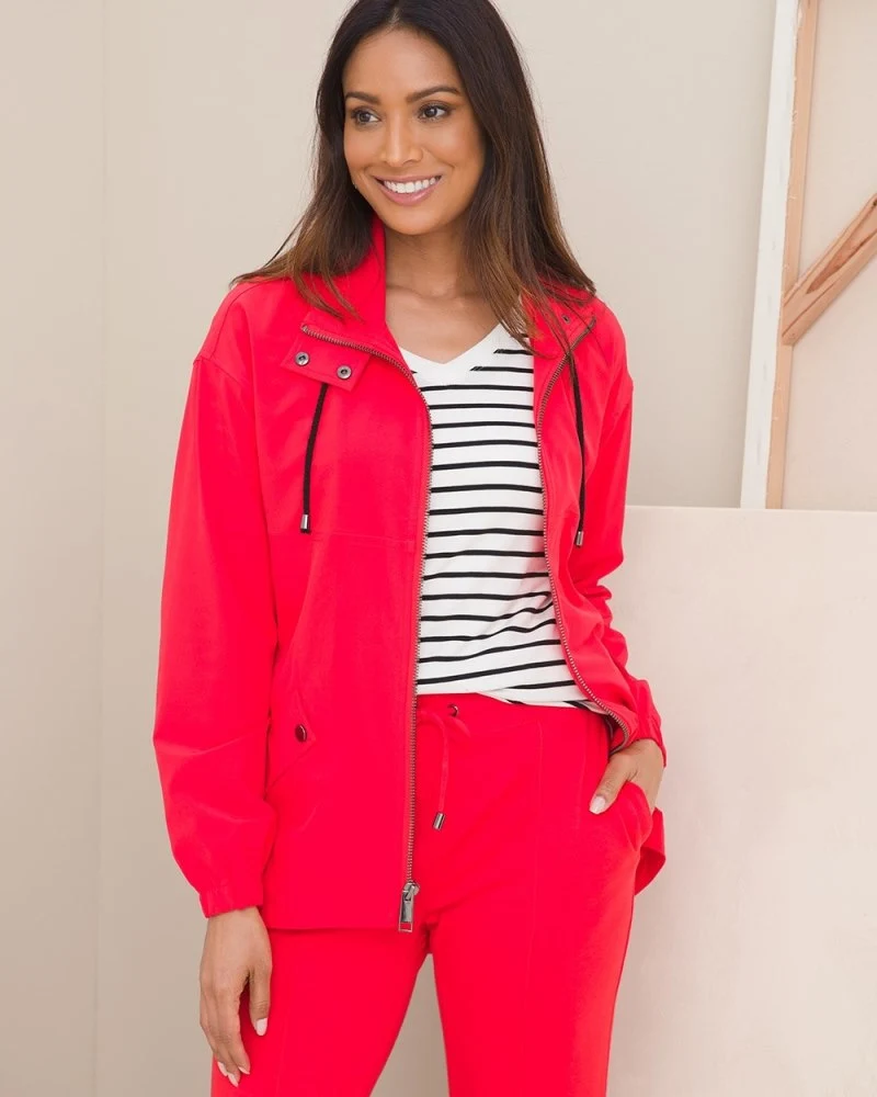 High-Low UPF Hooded Jacket Red Zinnia