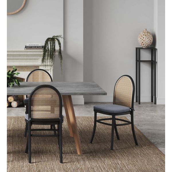 Paragon Dining Chair 1.0 with Grey Cushions in Black and Cane - Set of 2