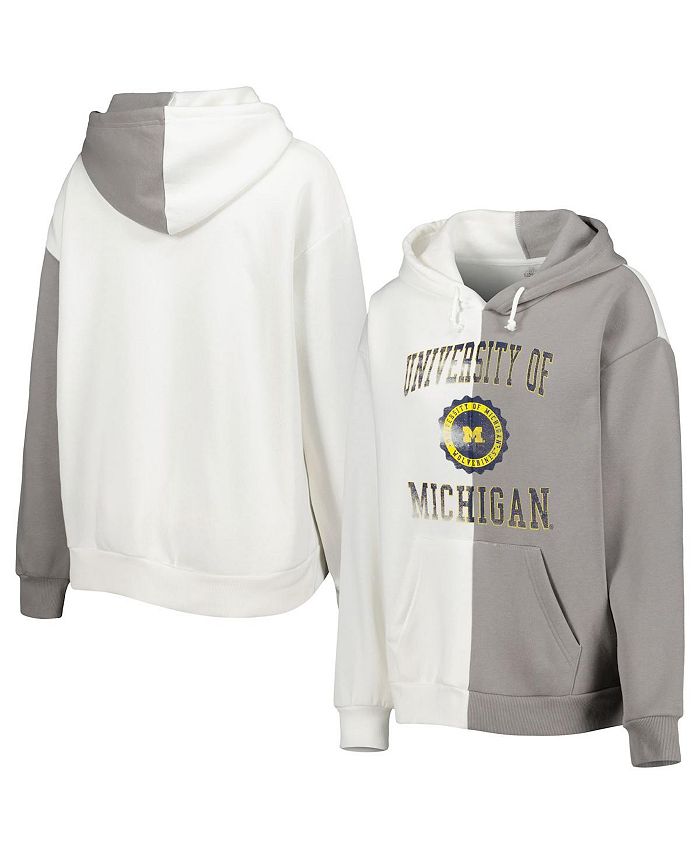 Women's Gray, White Michigan Wolverines Split Pullover Hoodie