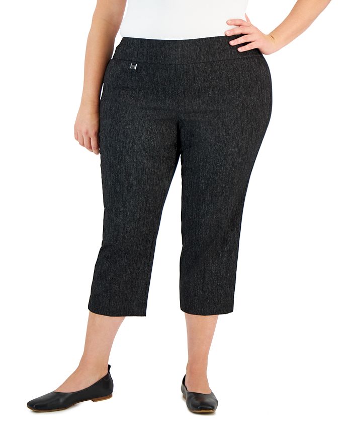 Plus Size Jacquard Tummy-Control Capri Pants， Created for Macy's