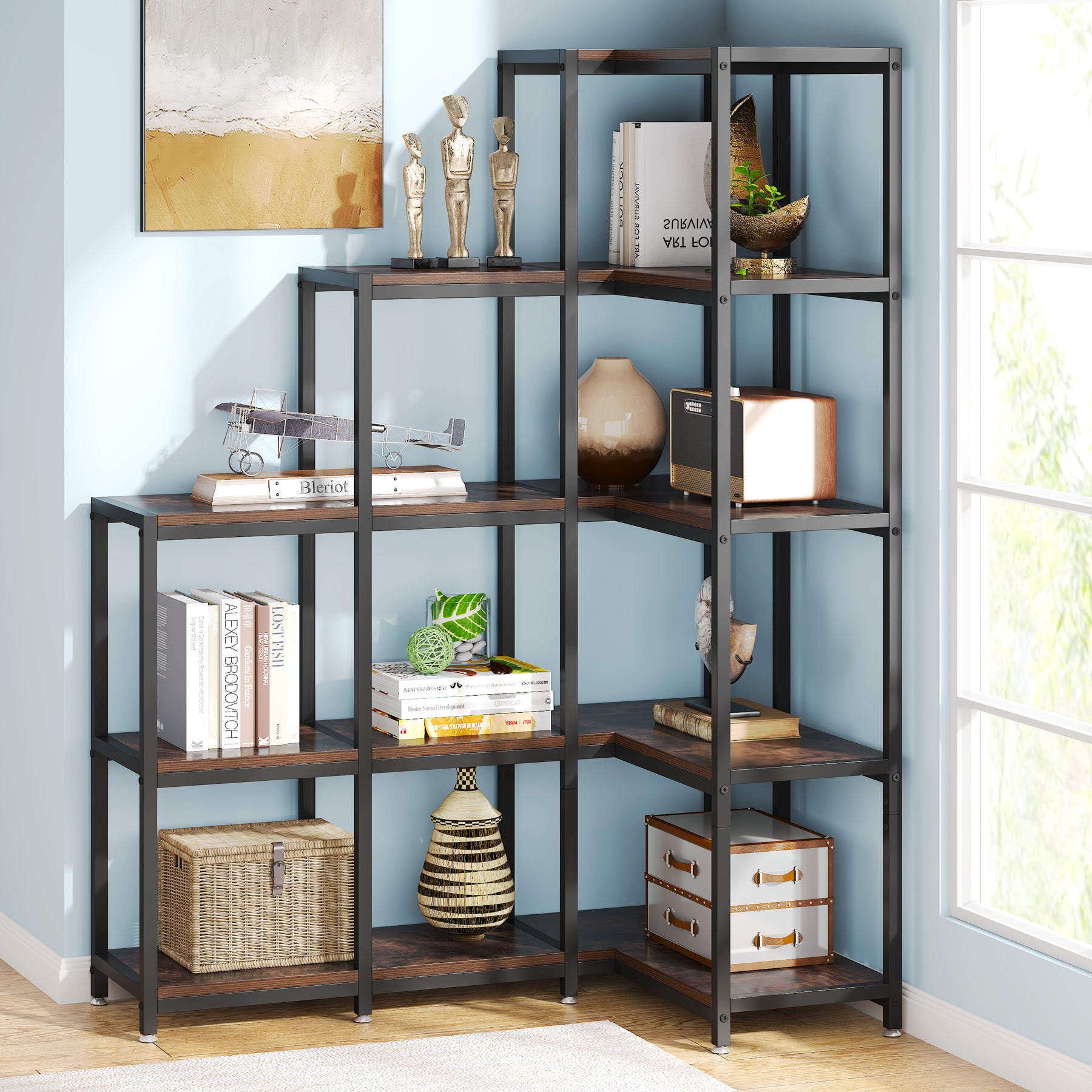 63” Tall Corner Bookshelf, 5-Tier Ladder Corner Etagere Bookcase